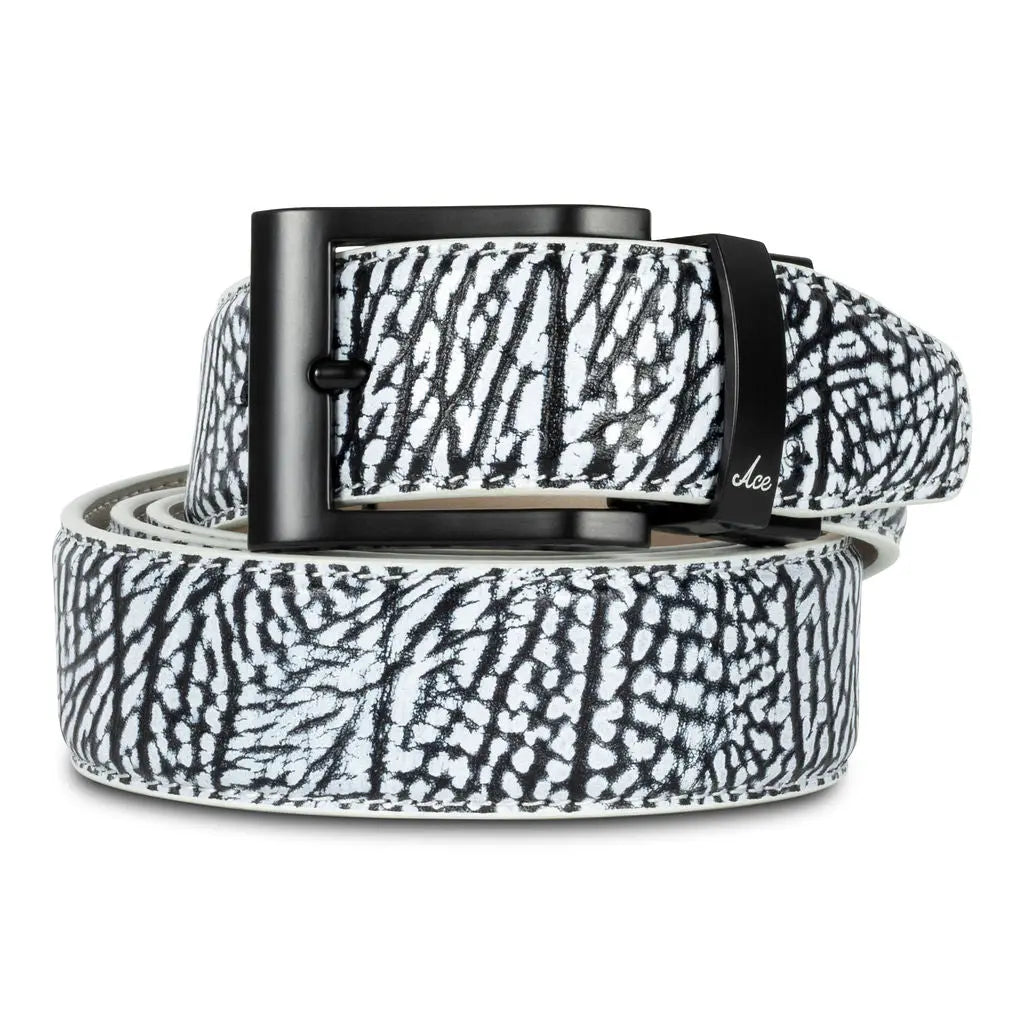 WHITE & BLACK EMBOSSED ELEPHANT BELT