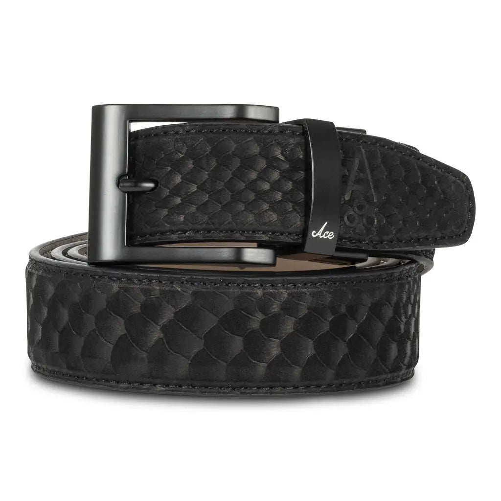 Black Suede Python Genuine Leather Golf Belt | Leather Belt for Men - Ace of Clubs Golf Co.