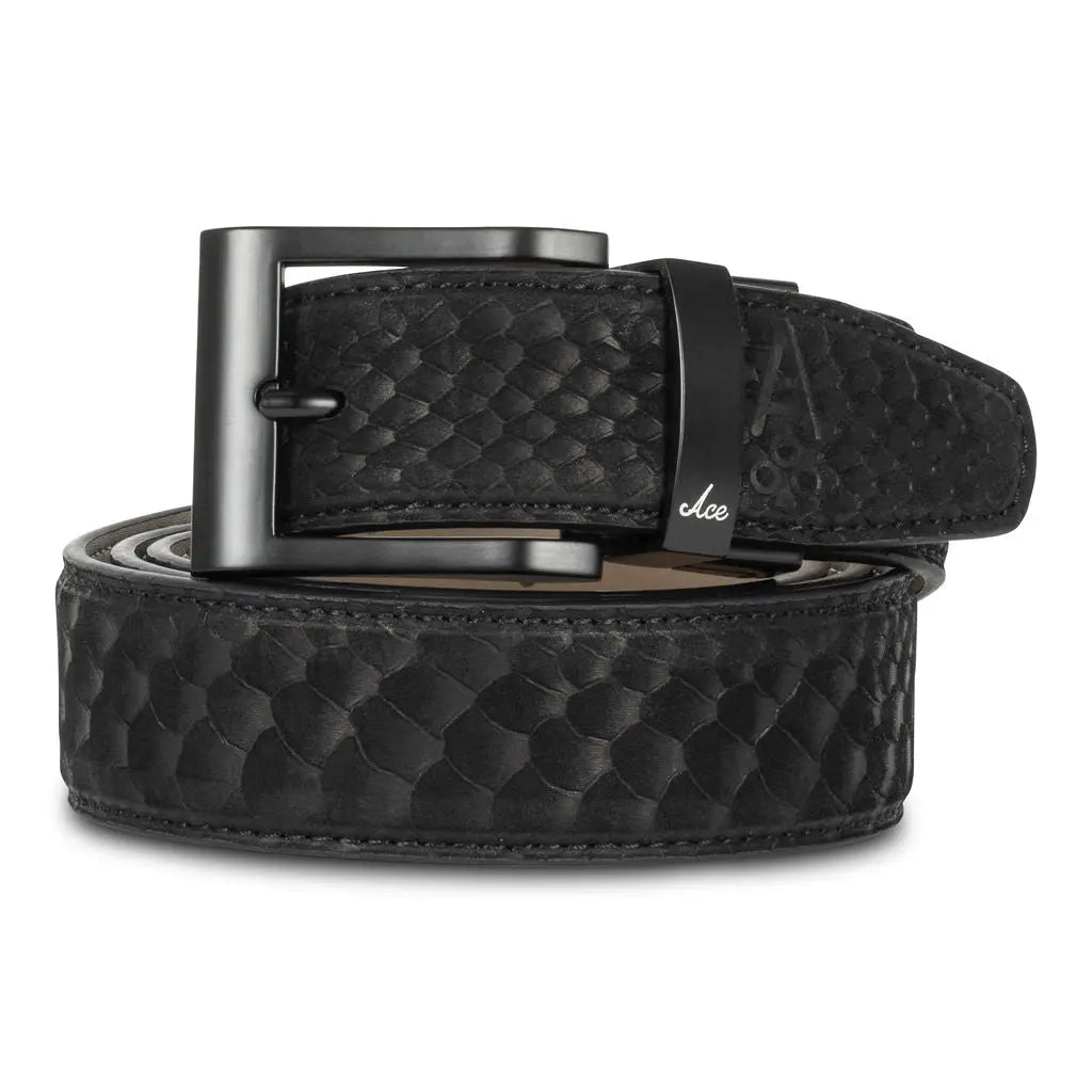 BLACK SUEDE EMBOSSED PYTHON BELT
