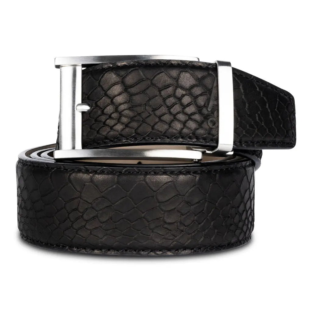 BLACK EMBOSSED PYTHON BELT