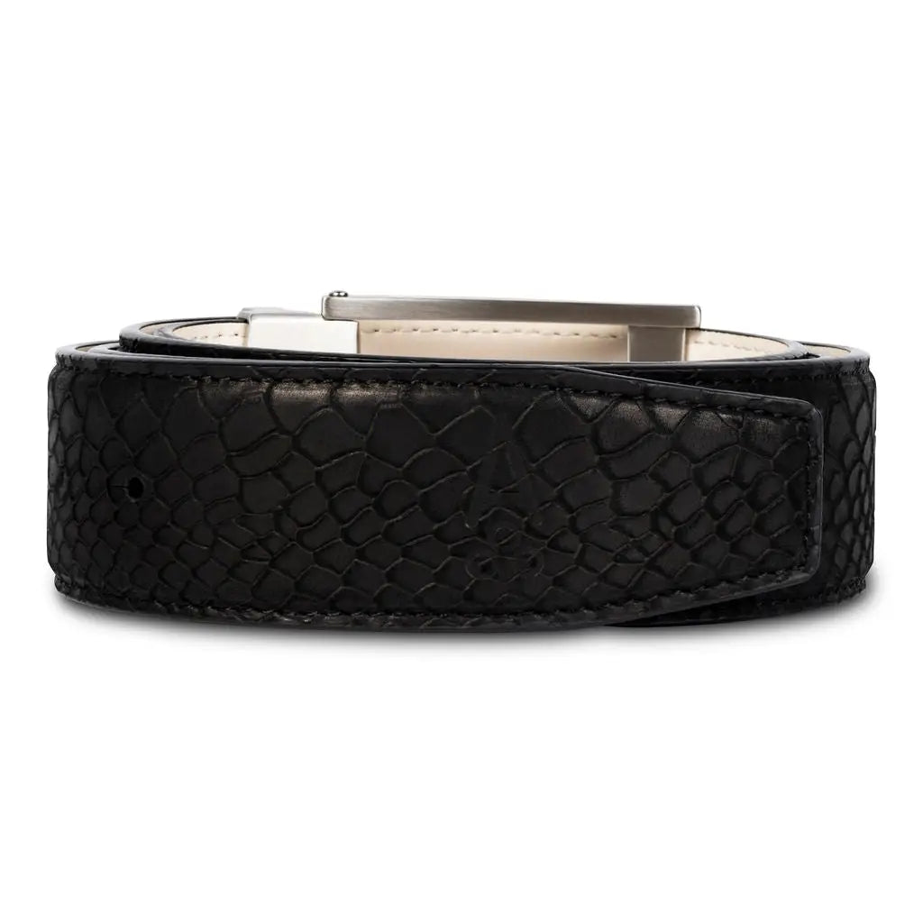 BLACK EMBOSSED PYTHON BELT
