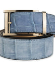 SKY BLUE SUEDE ALLIGATOR BELT