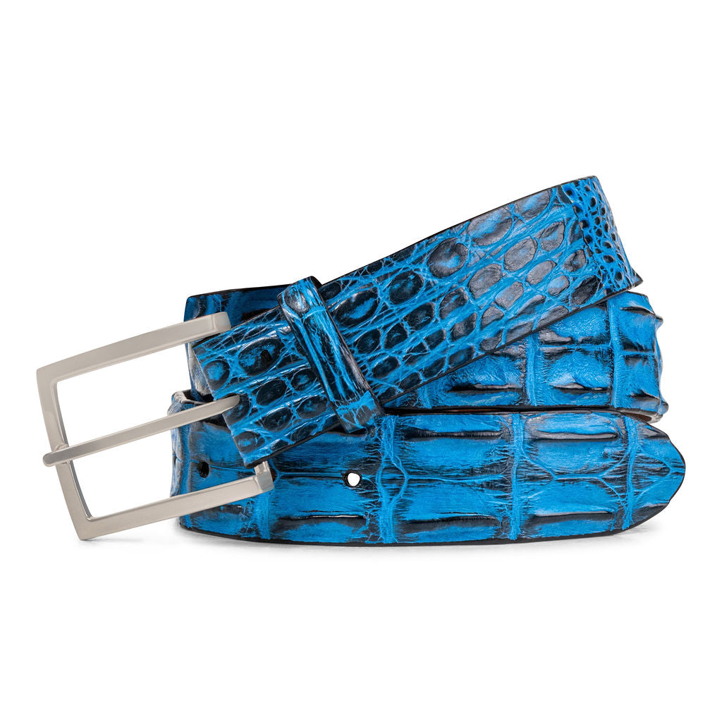 Azure Blue Hornback Crocodile Genuine Leather Handmade USA Golf