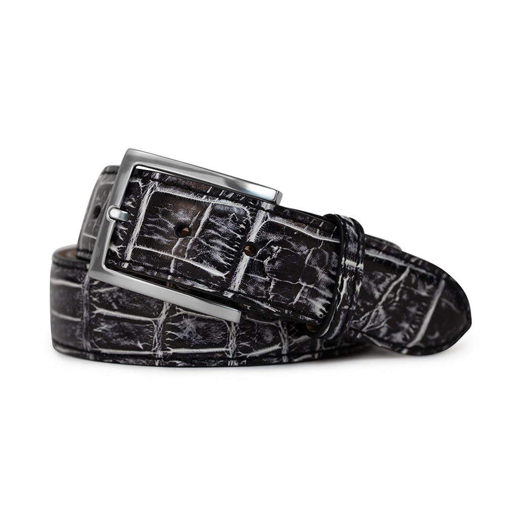 ViCENZA SPORT genuine calfskin alligator print Elegant Black Leather Belt silver VICENZA Sport Genuine calfskin belt Alligator Print Size 28  main image 2