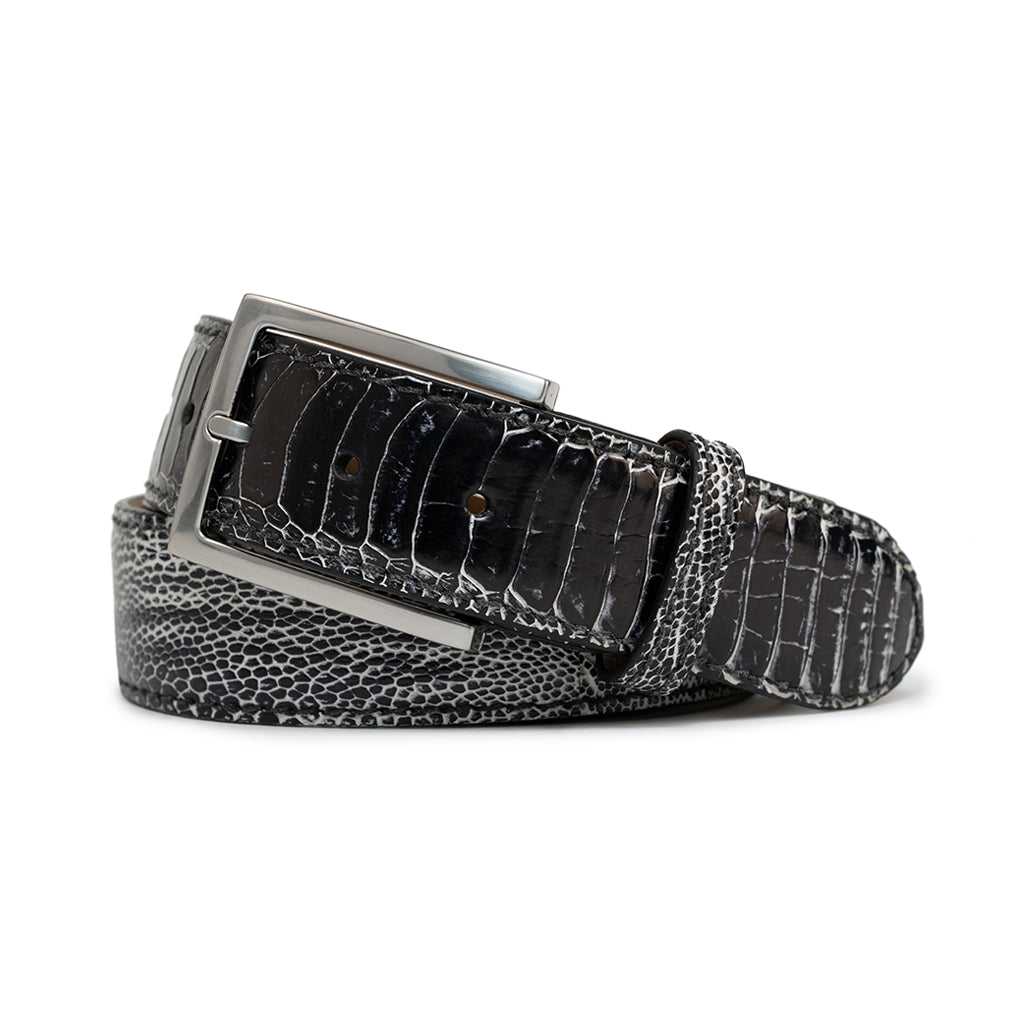 BLACK & WHITE GENUINE OSTRICH LEG LEATHER GOLF BELT | HANDMADE IN