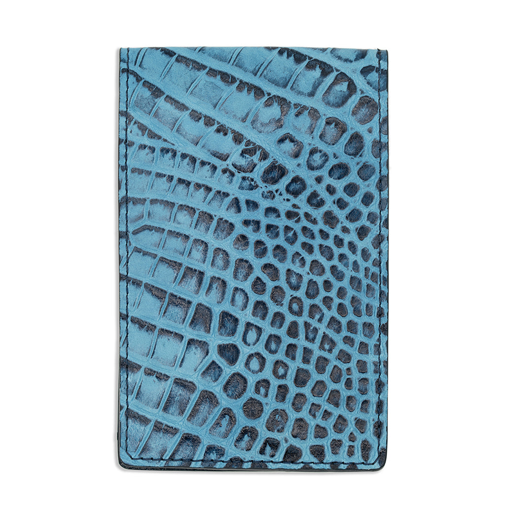 BLUE BUFFED SUEDE ALLIGATOR GENUINE LEATHER GOLF SCORECARD HOLDER