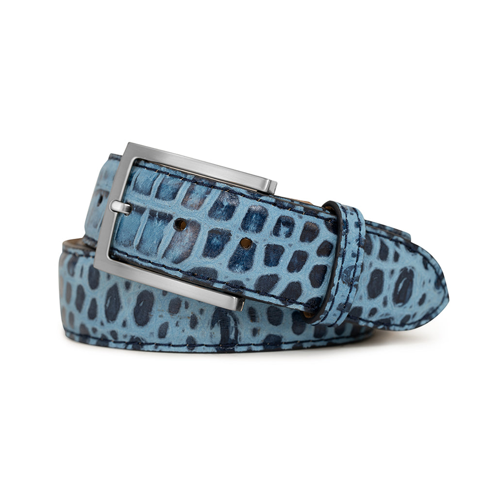 BLUE BUFFED ALLIGATOR BELT