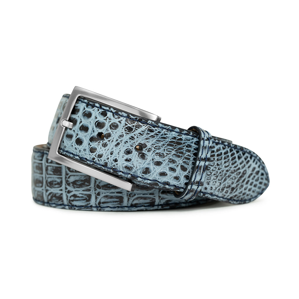 BLUE HAND-PAINTED ARGENTINE CAIMAN ALLIGATOR BELT | USA  display picture 2