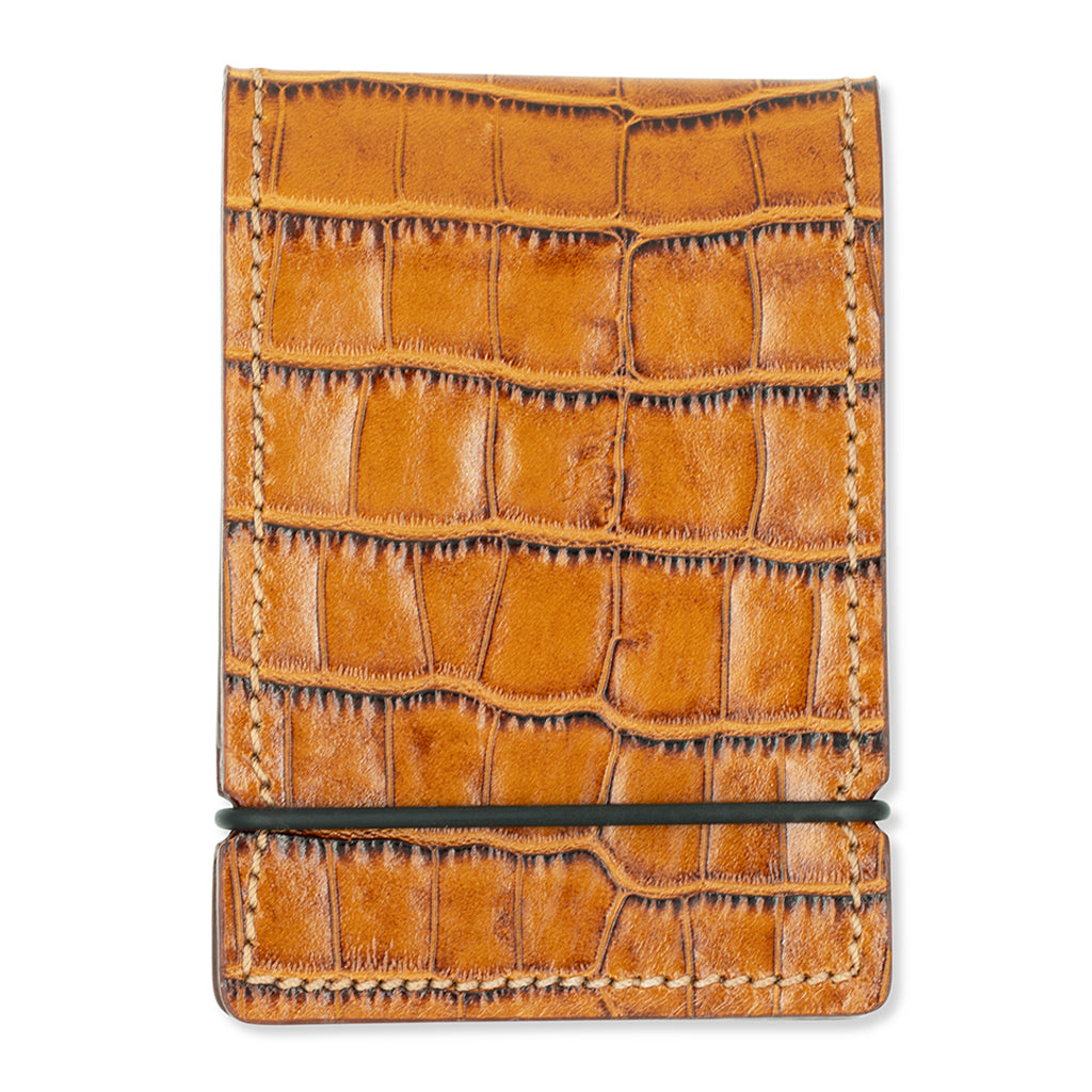 COGNAC BROWN ALLIGATOR GENUINE LEATHER CASH COVER GOLF WALLET