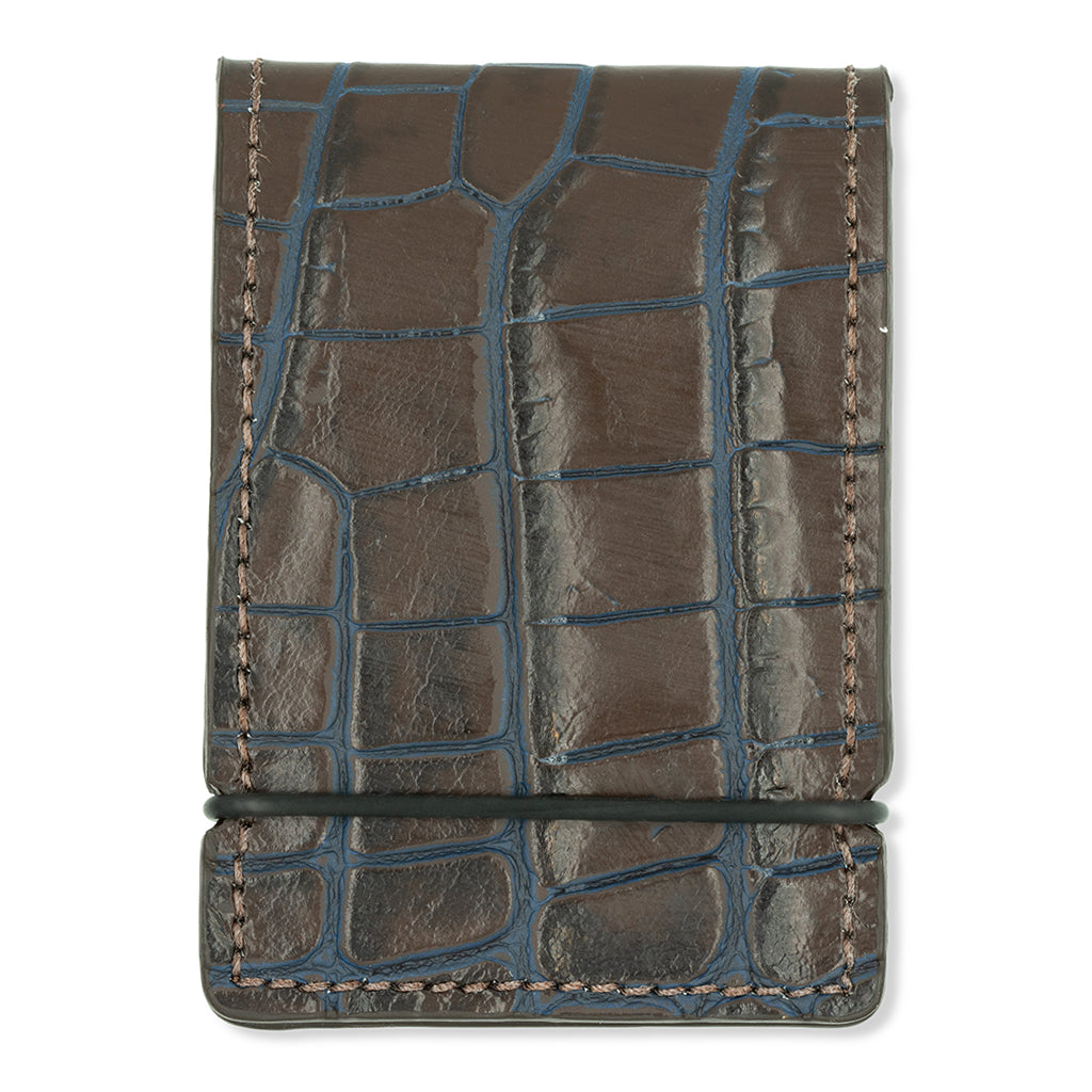 BROWN & BLUE ALLIGATOR GENUINE LEATHER CASH COVER GOLF WALLET