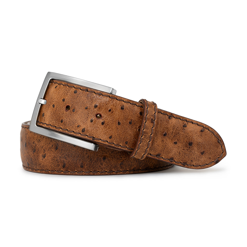 Cognac Ostrich Genuine Calfskin Leather Golf Belt Handmade in