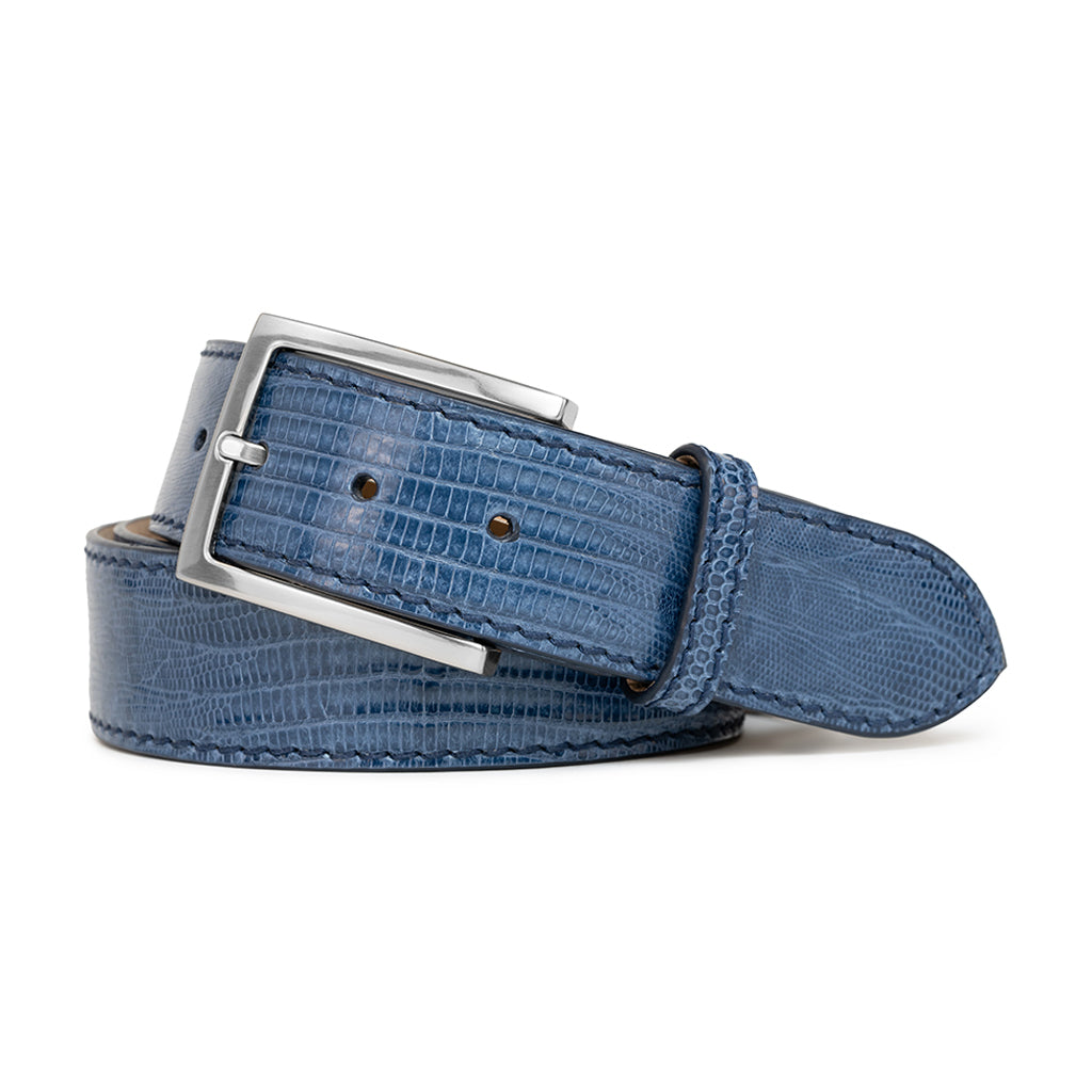 Leather denim belt Full Grain Genuine Buffalo Blue Denim Belt 1 1/2 main image 4