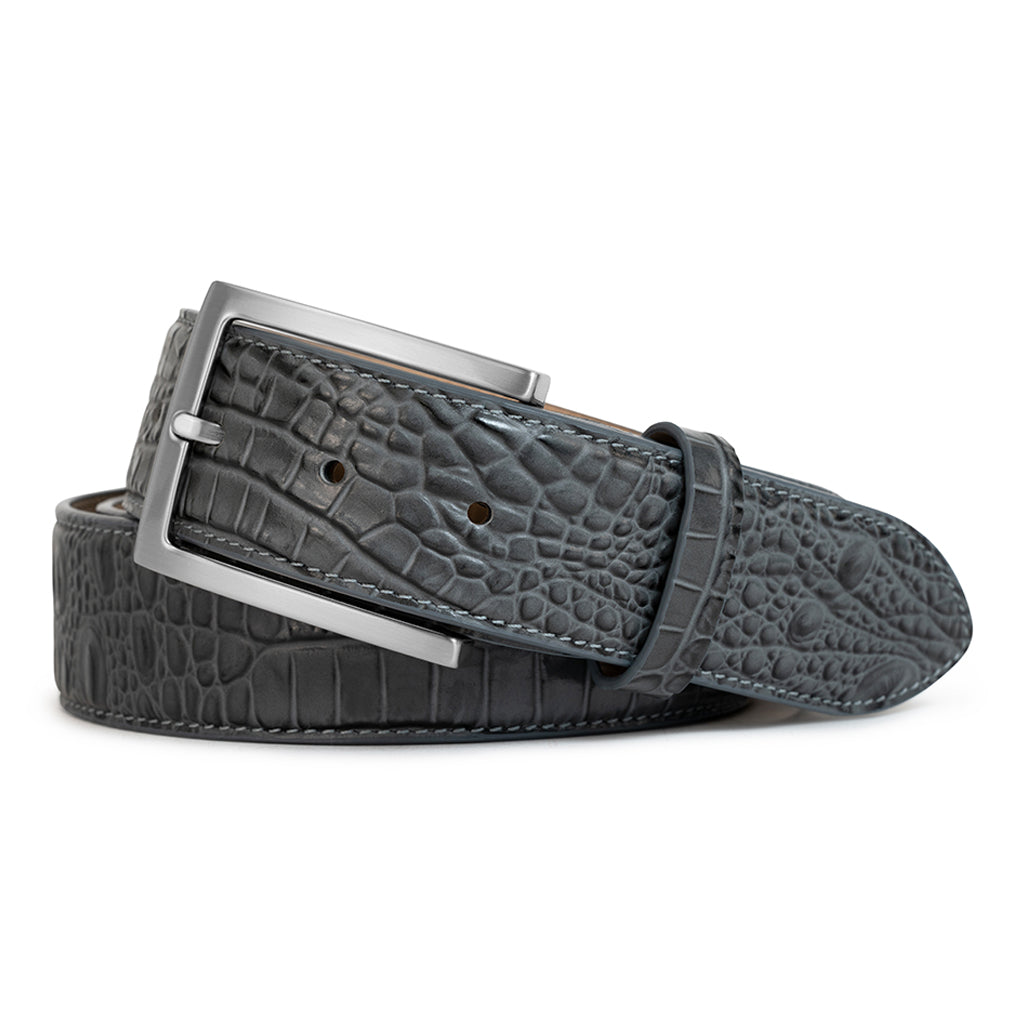 Grey Crocodile Embossed Alligator Genuine Leather Golf Belt