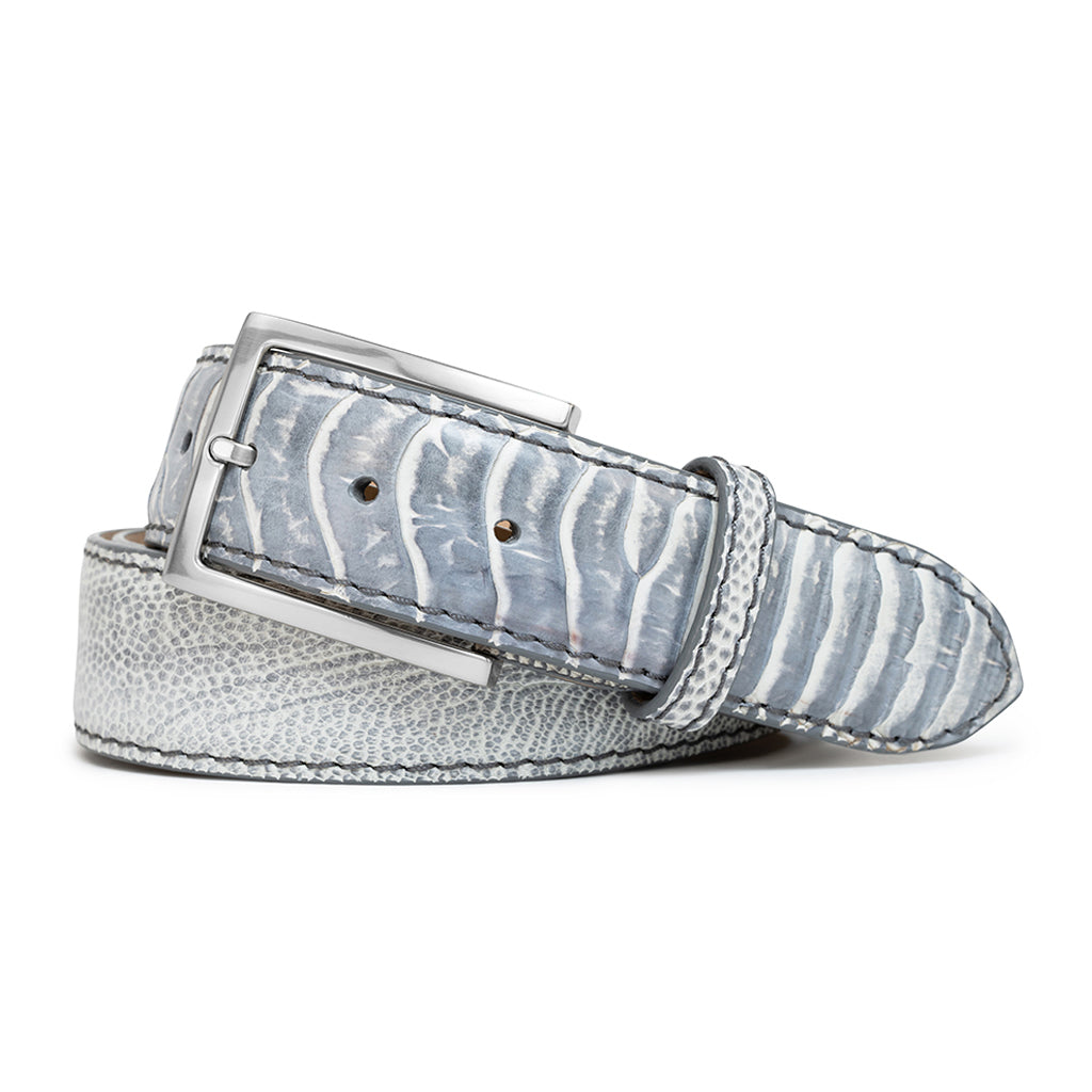 GREY & WHITE GENUINE OSTRICH LEG LEATHER GOLF BELT | HANDMADE IN