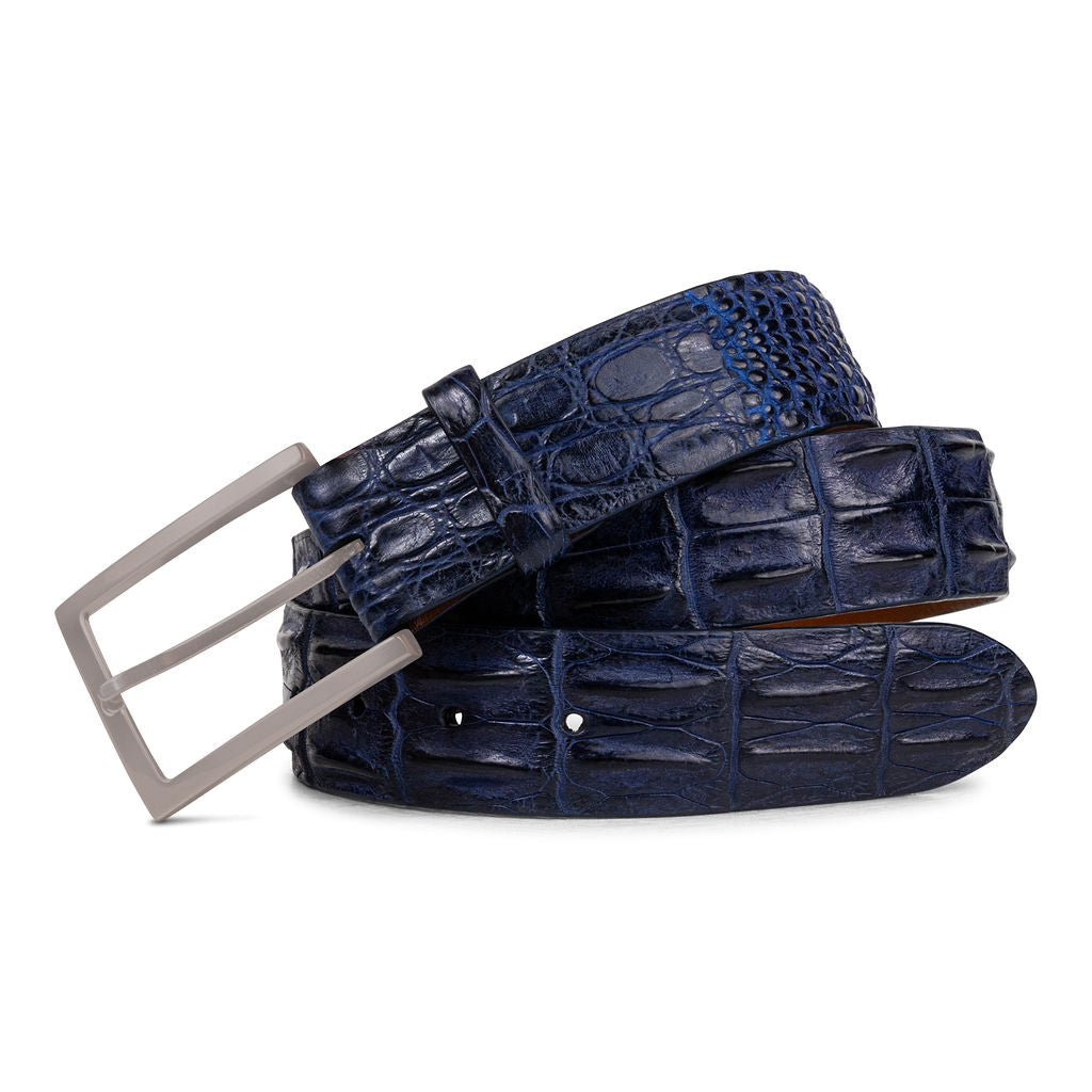 INDIGO HORNBACK CROCODILE CUSTOM BELT