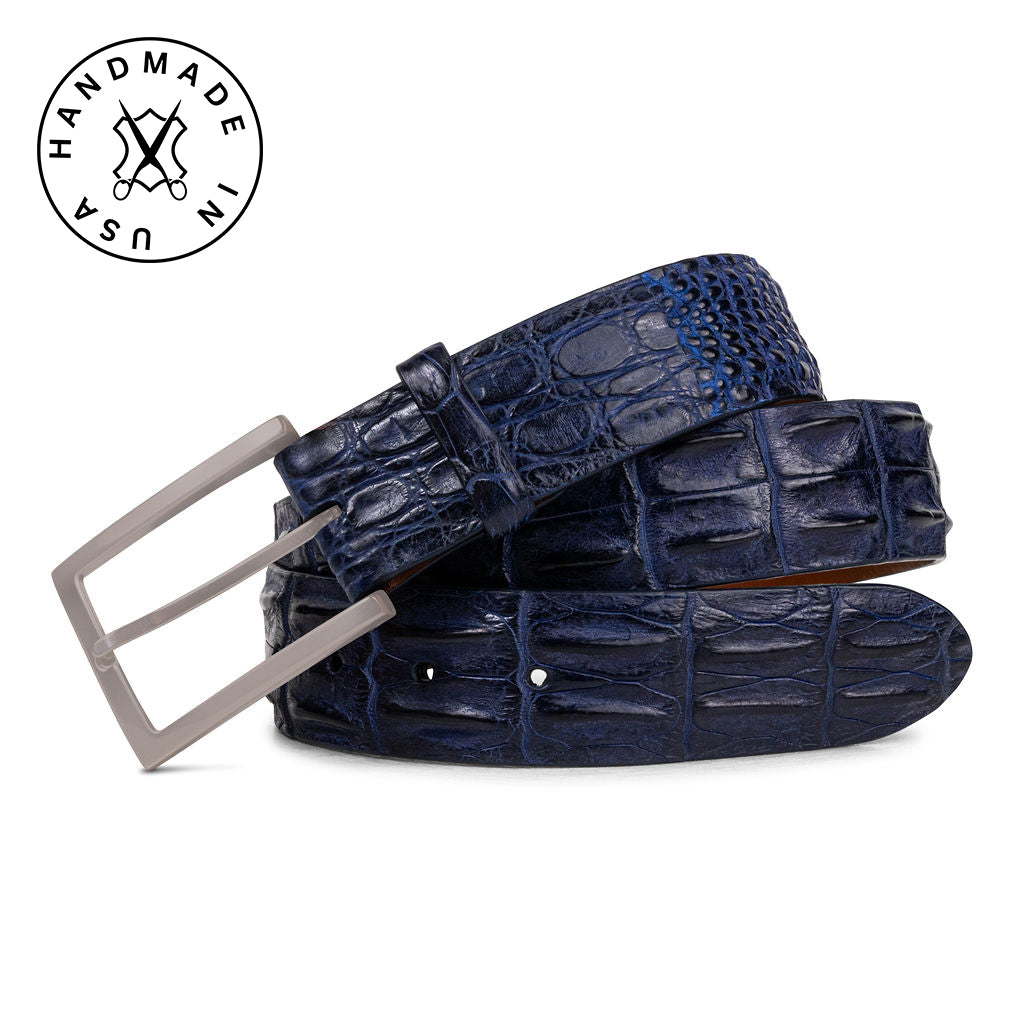 Indigo Blue Hornback Crocodile Genuine Leather Handmade USA Golf 
