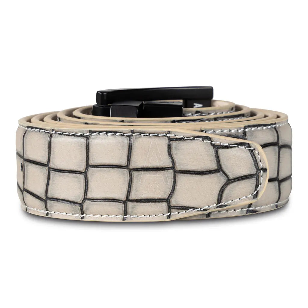 TAN & BLACK EMBOSSED ALLIGATOR BELT