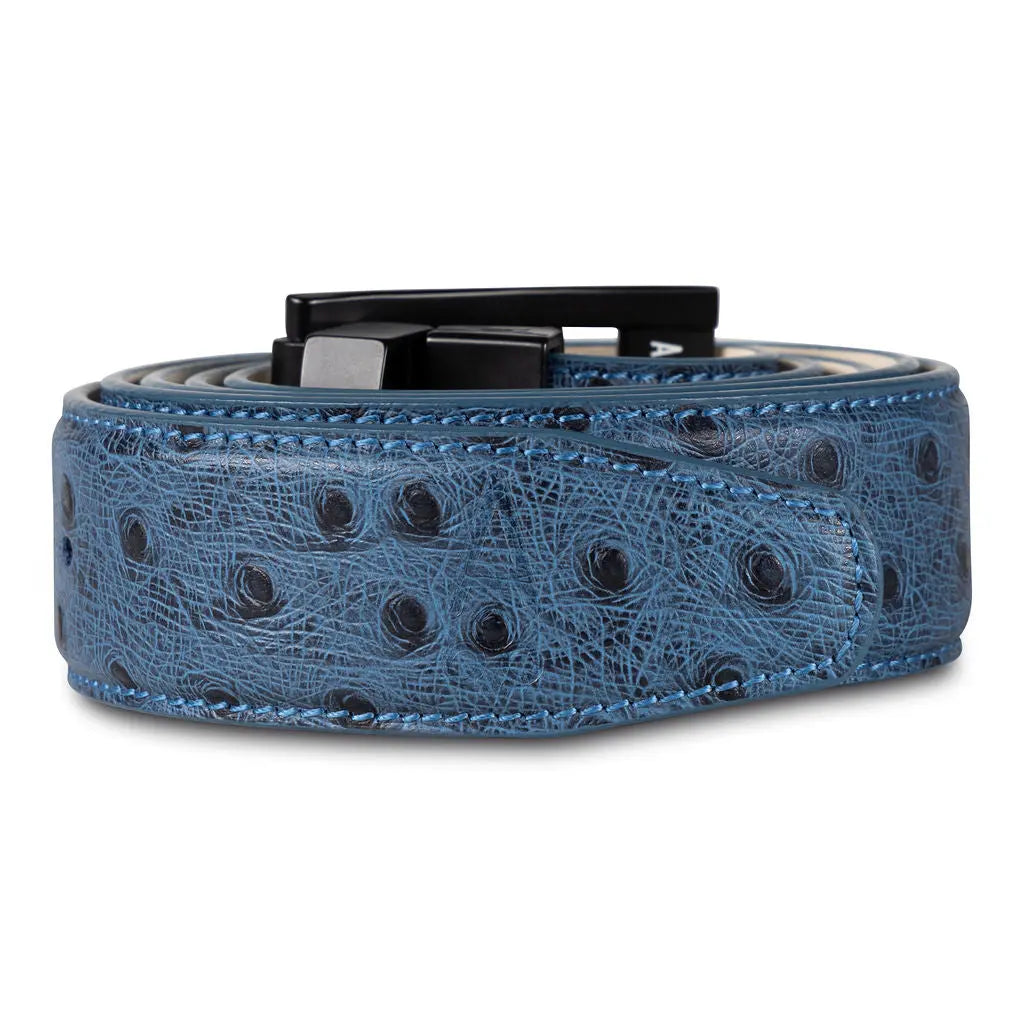BLUE EMBOSSED OSTRICH BELT
