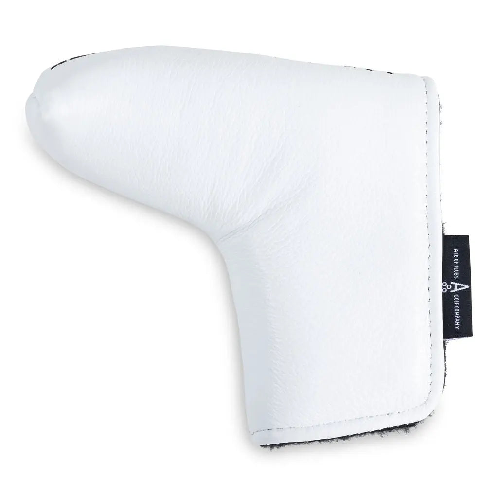 WHITE LEATHER REMOVE BEFORE PUTT HEADCOVER