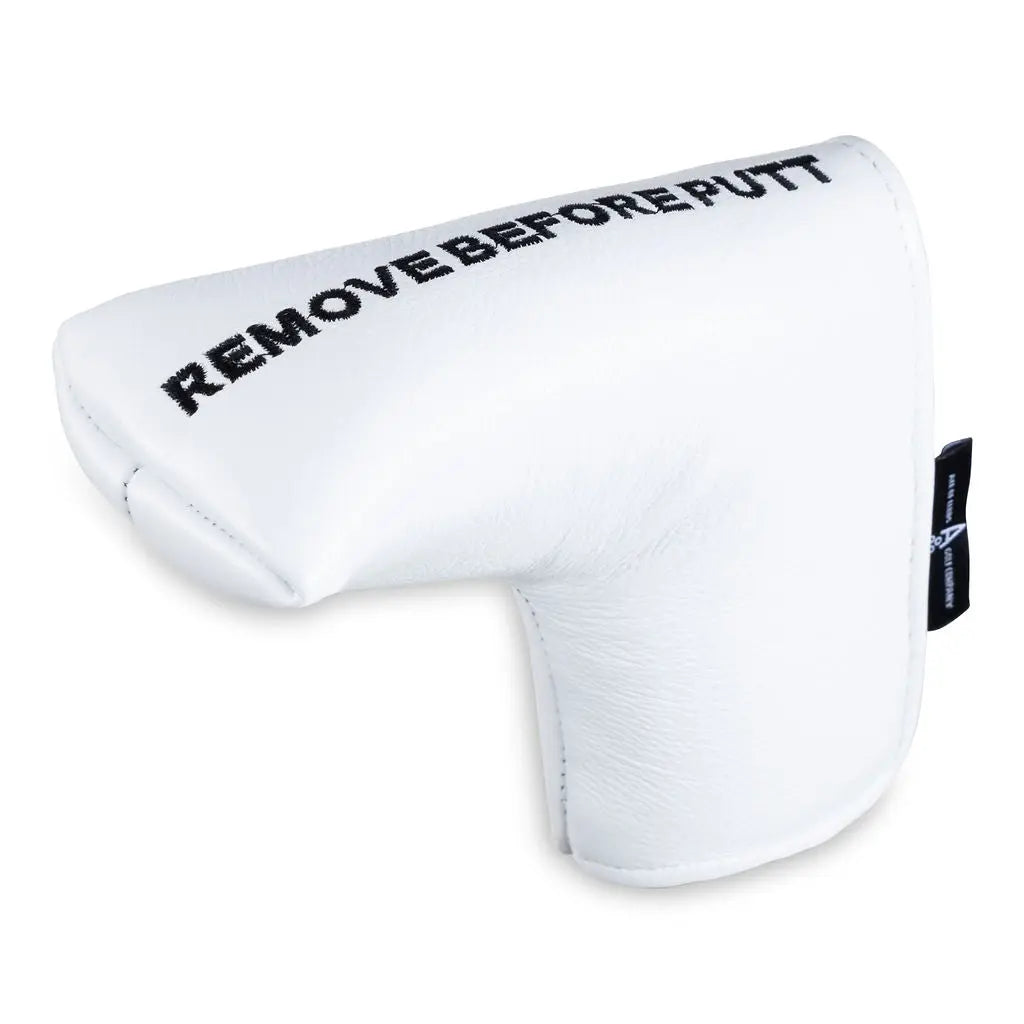 WHITE LEATHER REMOVE BEFORE PUTT HEADCOVER