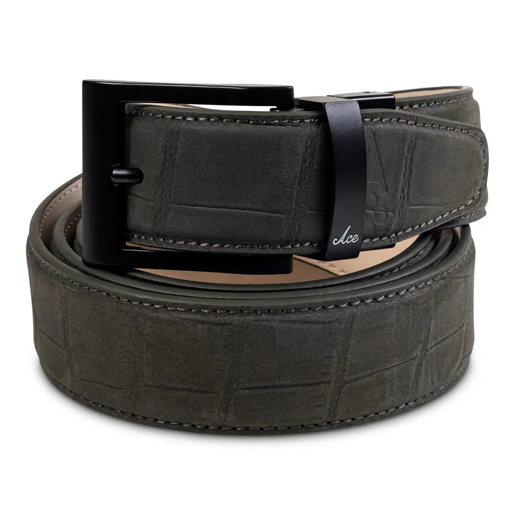 GRAY SUEDE EMBOSSED ALLIGATOR BELT