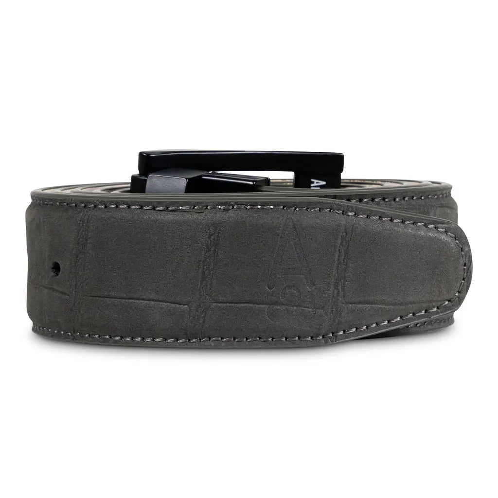 GRAY SUEDE EMBOSSED ALLIGATOR BELT