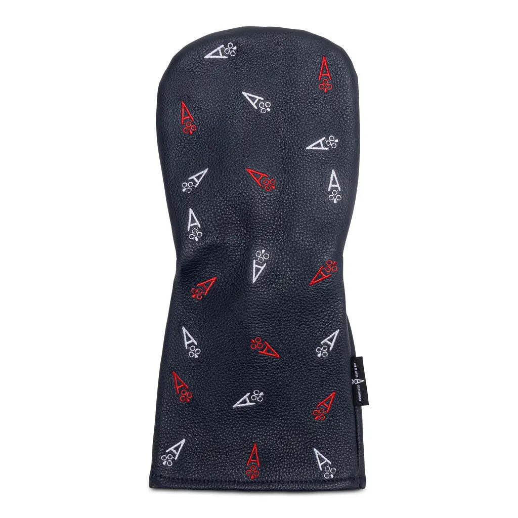 DANCING ACE - NAVY LEATHER EMBROIDERED WITH RED AND WHITE DRIVER HEADCOVER