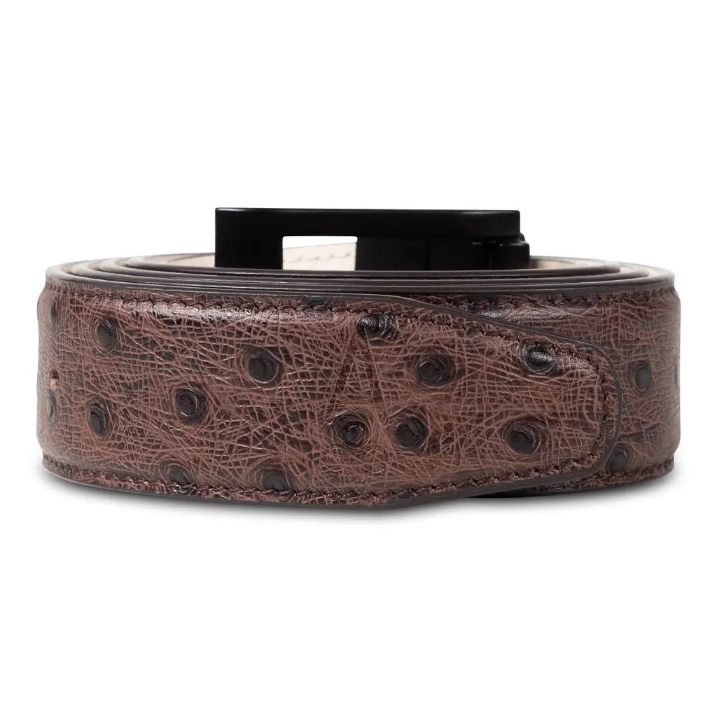 BROWN EMBOSSED OSTRICH BELT