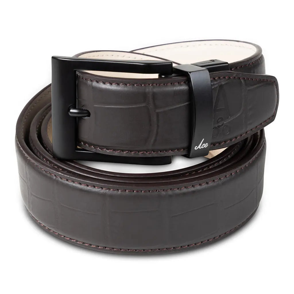 CHOCOLATE ALLIGATOR BELT - Premium ONE-SIDED BELT from Ace of Clubs Golf Co. - Just $109.00! Shop now at Ace of Clubs Golf Company
