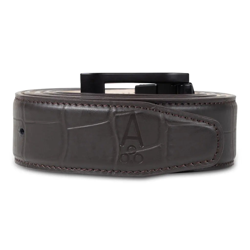 CHOCOLATE ALLIGATOR BELT - Premium ONE-SIDED BELT from Ace of Clubs Golf Co. - Just $109.00! Shop now at Ace of Clubs Golf Company