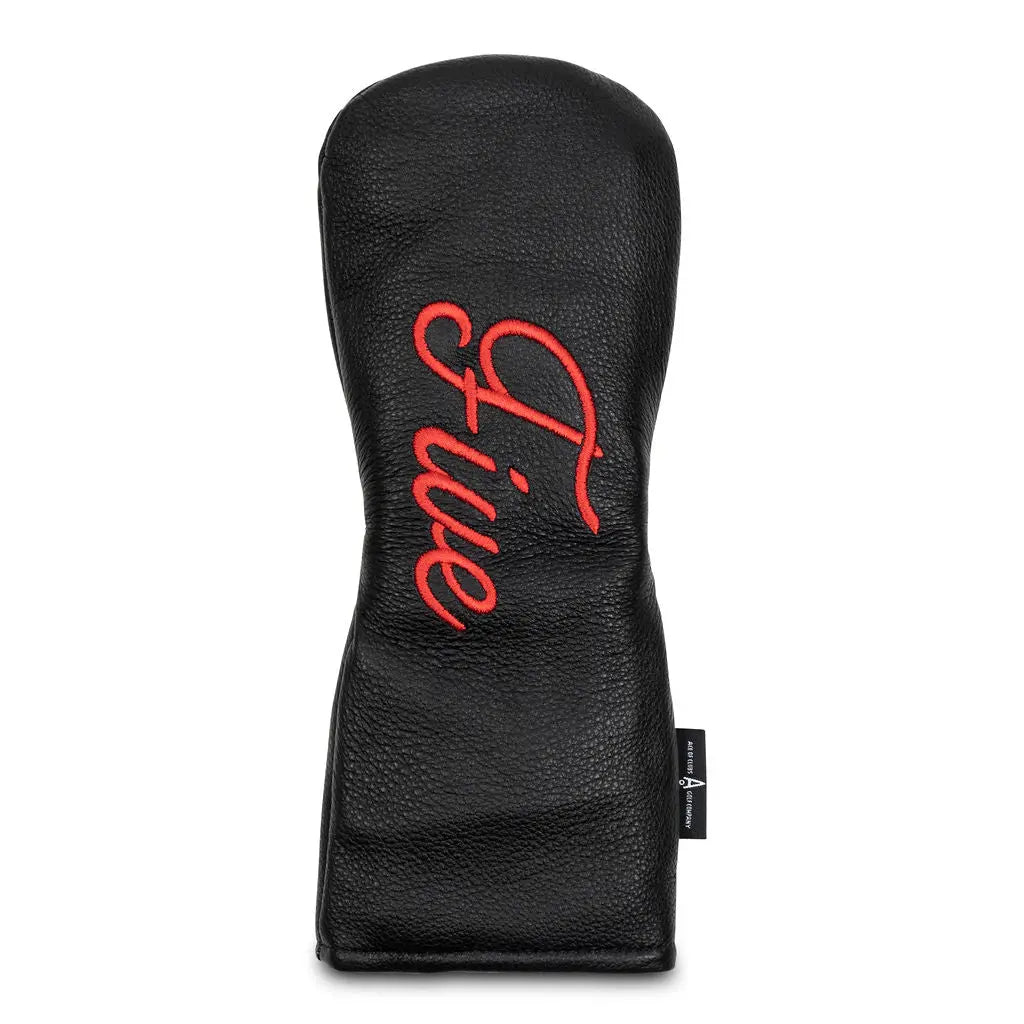 FIVE - BLACK LEATHER WITH RED EMBROIDERY FW WOOD HEADCOVER Ace of Clubs Golf Co.