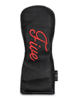FIVE - BLACK LEATHER WITH RED EMBROIDERY FW WOOD HEADCOVER