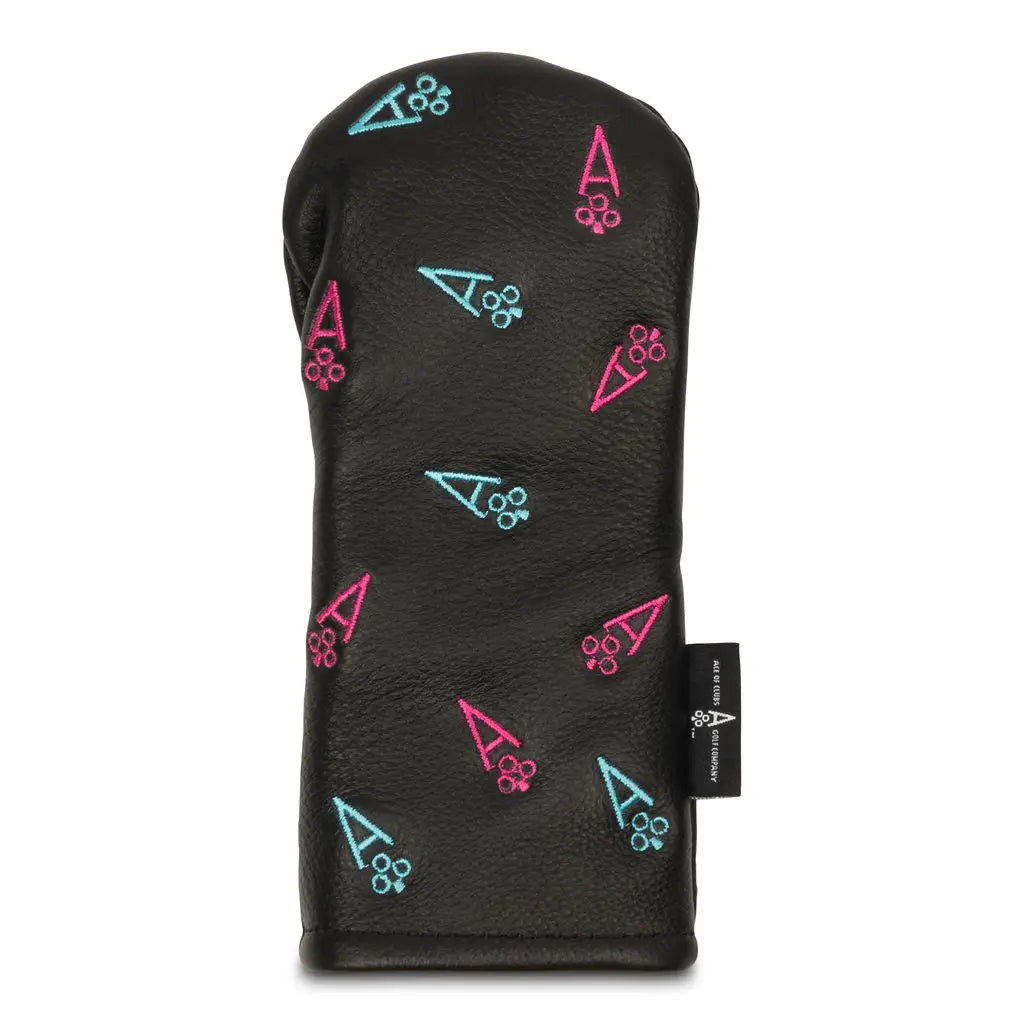 DANCING ACE - BLACK LEATHER TEAL AND PINK EMBROIDERED HYBRID Ace of Clubs Golf Co.