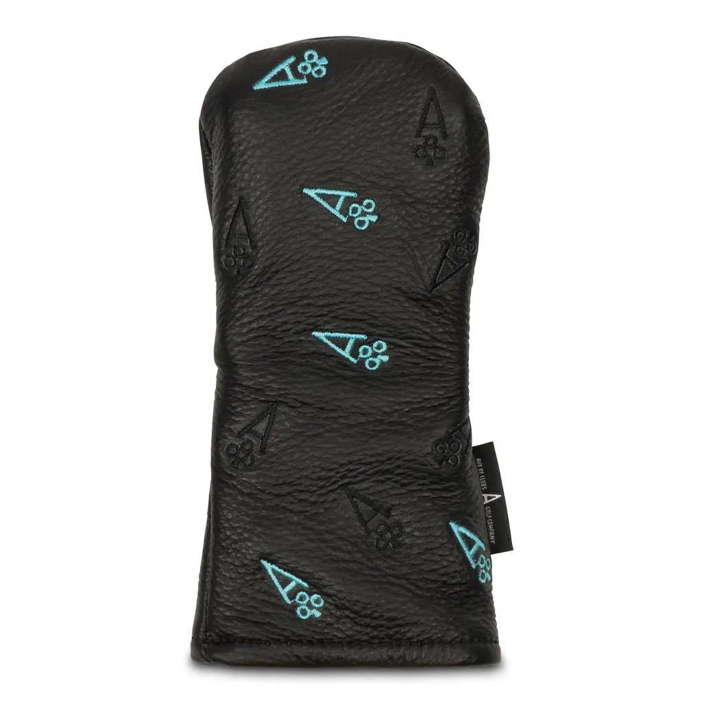 DANCING ACE - BLACK LEATHER TEAL AND BLACK EMBROIDERED HYBRID Ace of Clubs Golf Co.