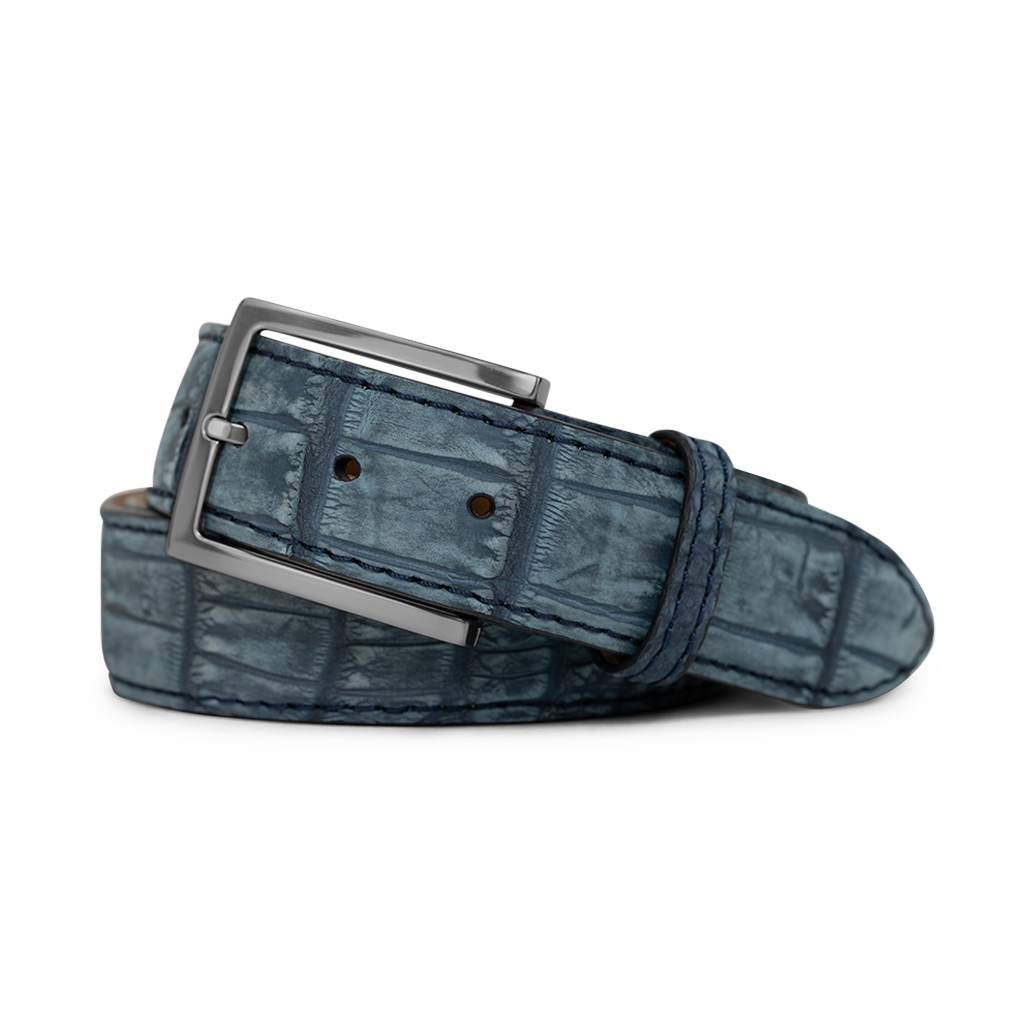BLUE BUFFED ALLIGATOR CUSTOM BELT