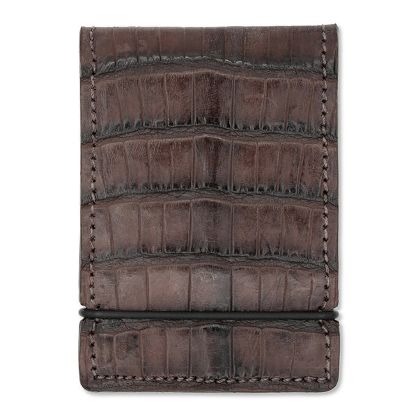 BROWN CAIMAN GENUINE ALLIGATOR LEATHER CASH COVER GOLF WALLET