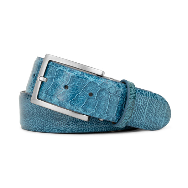 DENIM BLUE GENUINE OSTRICH LEG LEATHER GOLF BELT | MADE IN USA