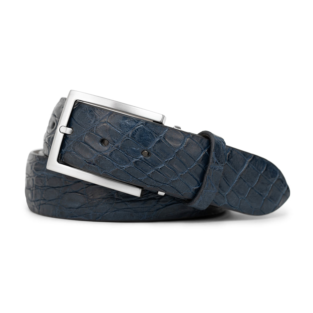 The▲Hermit Club × SGSC Leather Drip BELT navy-blue-crocodile-alligator-