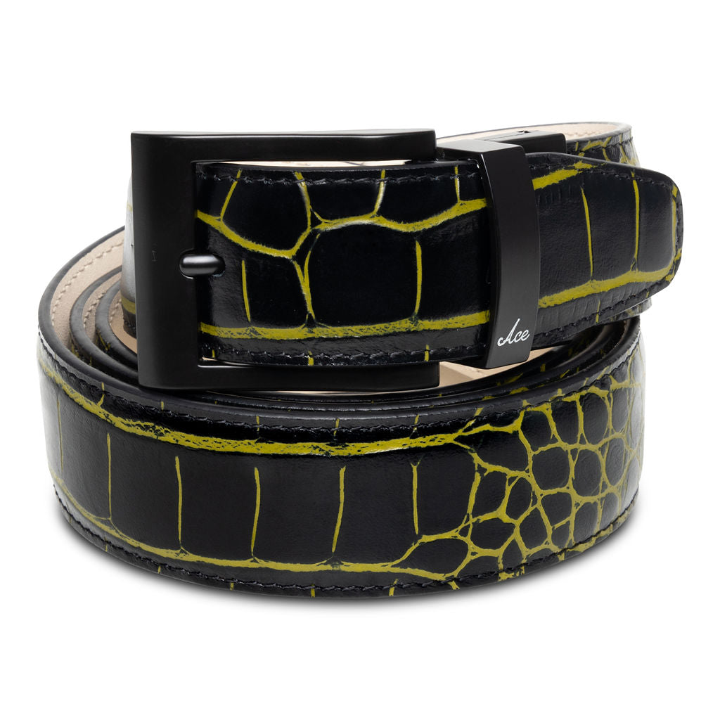 BLACK &amp; LIME ALLIGATOR BELT - Premium ONE-SIDED BELT from Ace of Clubs Golf Co. - Just $109.00! Shop now at Ace of Clubs Golf Company