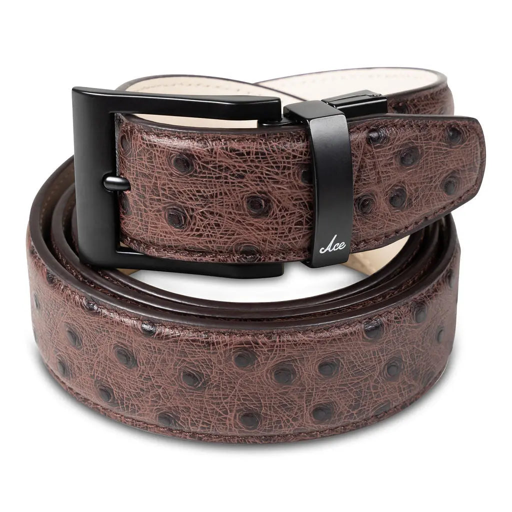 BROWN EMBOSSED OSTRICH BELT Ace of Clubs Golf Co.