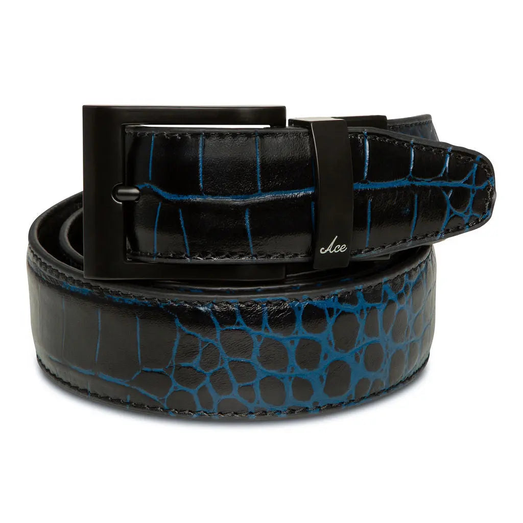 BLACK &amp; BLUE REVERSIBLE ALLIGATOR BELT - Premium REVERSIBLE BELT from Ace of Clubs Golf Co. - Just $159.00! Shop now at Ace of Clubs Golf Company